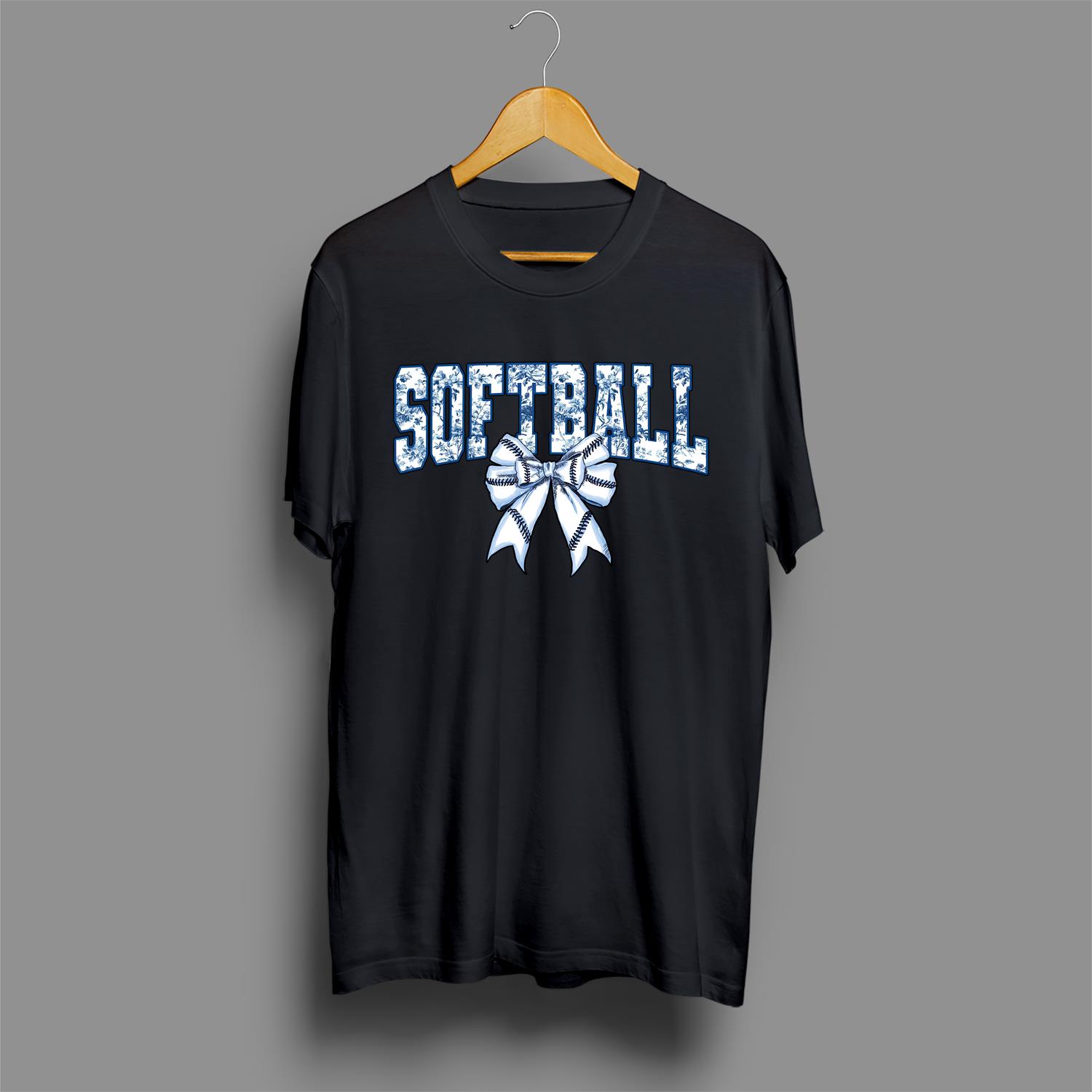 Softball Floral Toile Blue Water Color Shirt, Softball Coquette Bow Shirt, Vintage Softball Bow Shirt, Gift For Mom 2