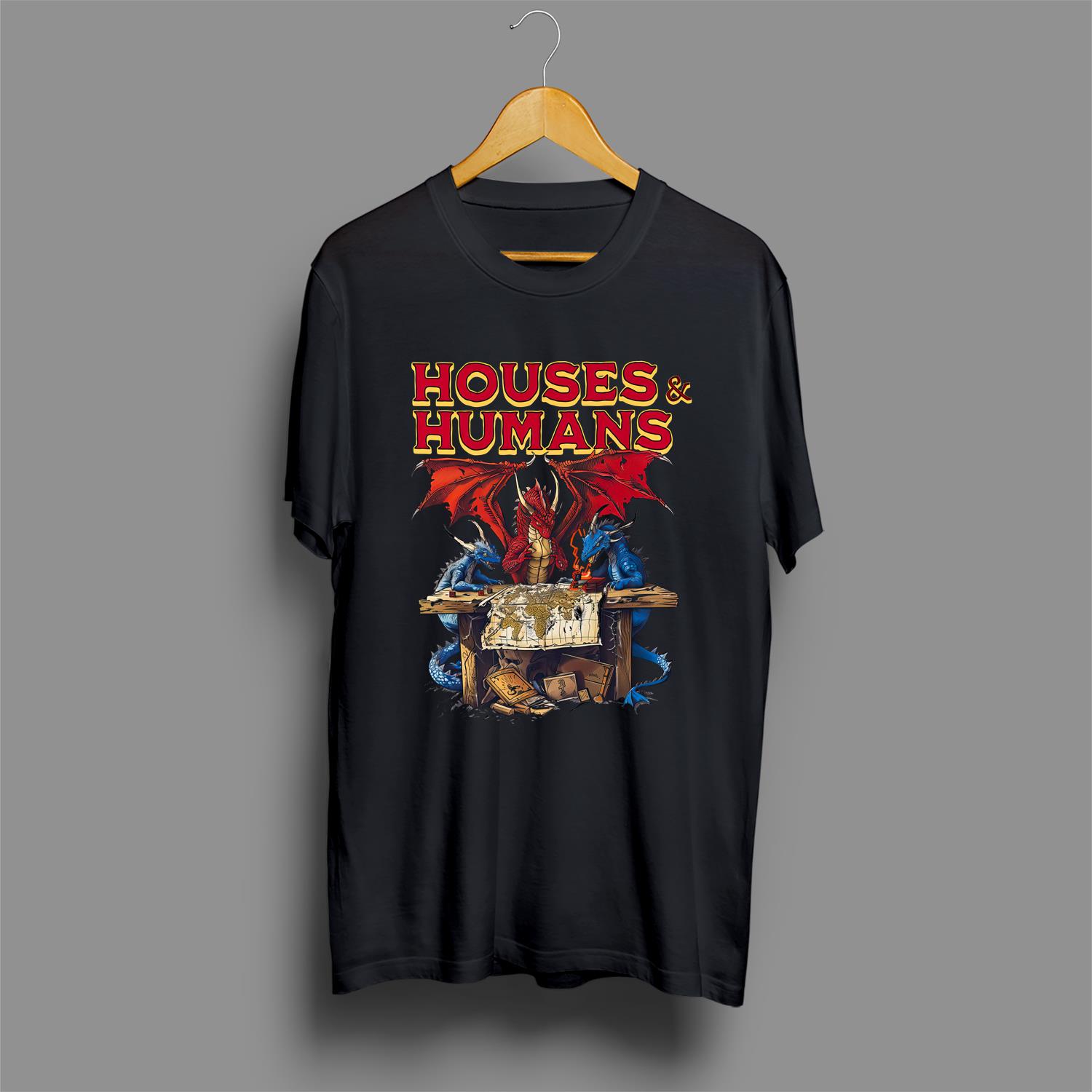 Comfort Colors Houses and Humans D&D Shirt, Funny Dungeons and Dragons Gift Tee for Men and Women, Vintage Retro 90s Joke D and D T-Shirt for Geeks